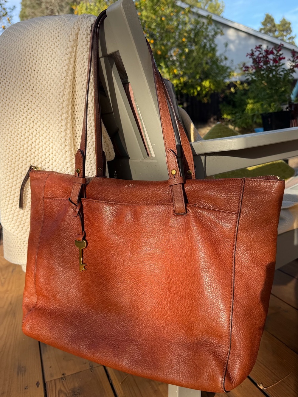 Fossil Rachel Leather Tote with Key Charm